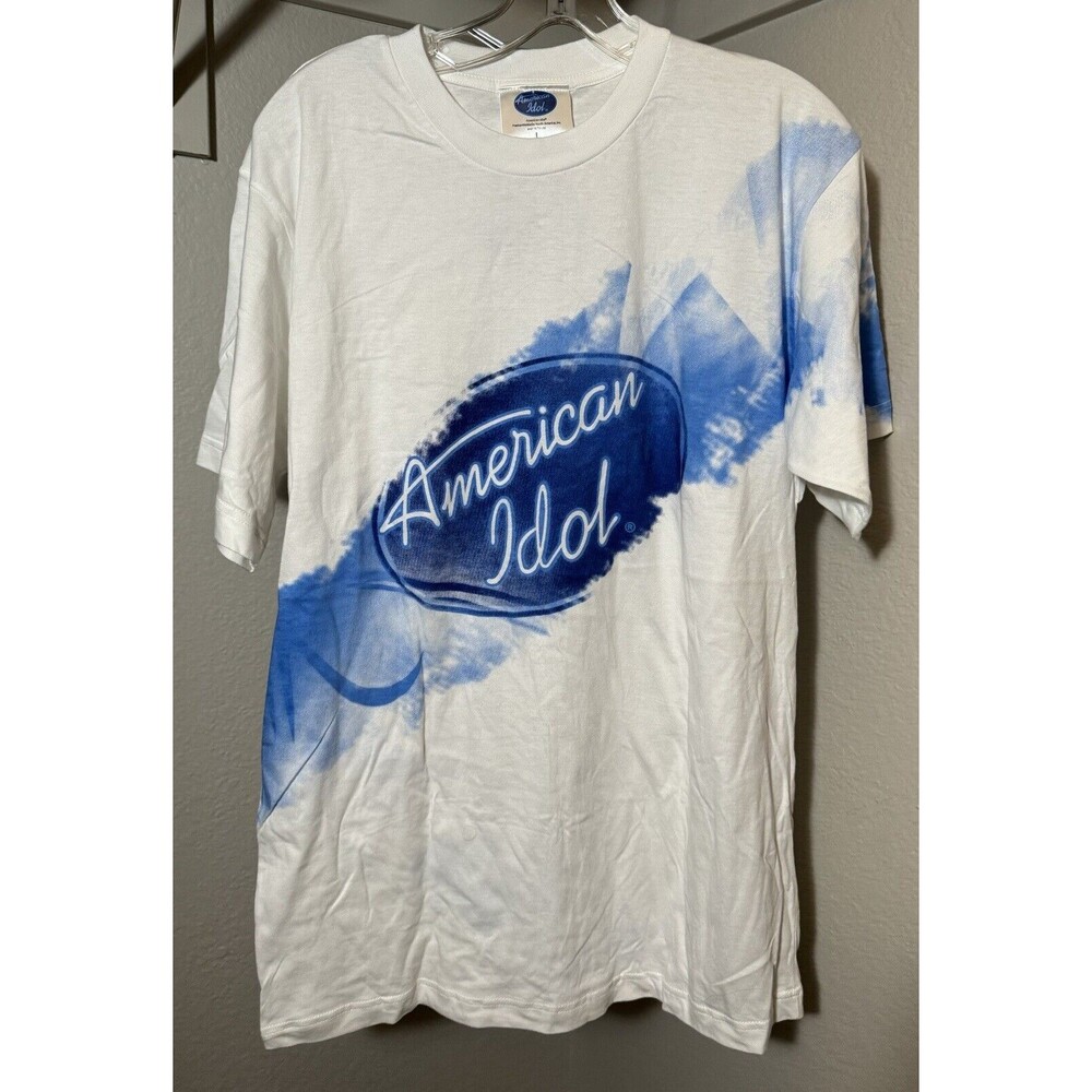 Vintage Y2K AMERICAN IDOL Wraparound AOP Short Sleeve T-Shirt White Size Large